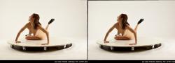 Nude Woman White Kneeling poses - ALL Slim long brown 3D Stereoscopic poses Pinup
